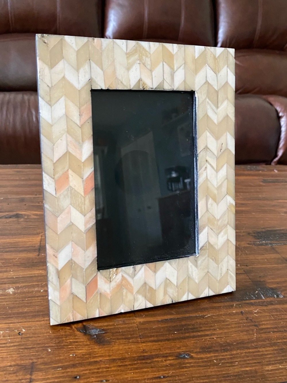 4”x6”‎ Photo Frame Beige Tan Coral Chevron Pattern Tile Boho Coastal